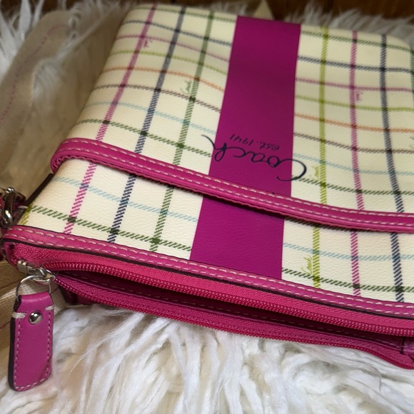 Coach Heritage Tattersall Pink Stripe Crossbody Bag Small 7”x8” - Picture 10 of 13
